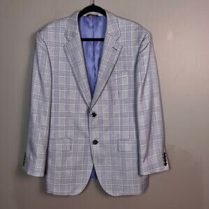 Paolo Vista sport coat men's 42R Houndstooth Plaid white blue Luxury Preppy wool